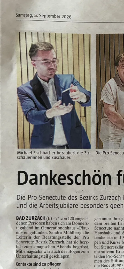 Zeitungsausschnitt mit dem Foto von Michael Fischbacher und dem Titel des Artikels